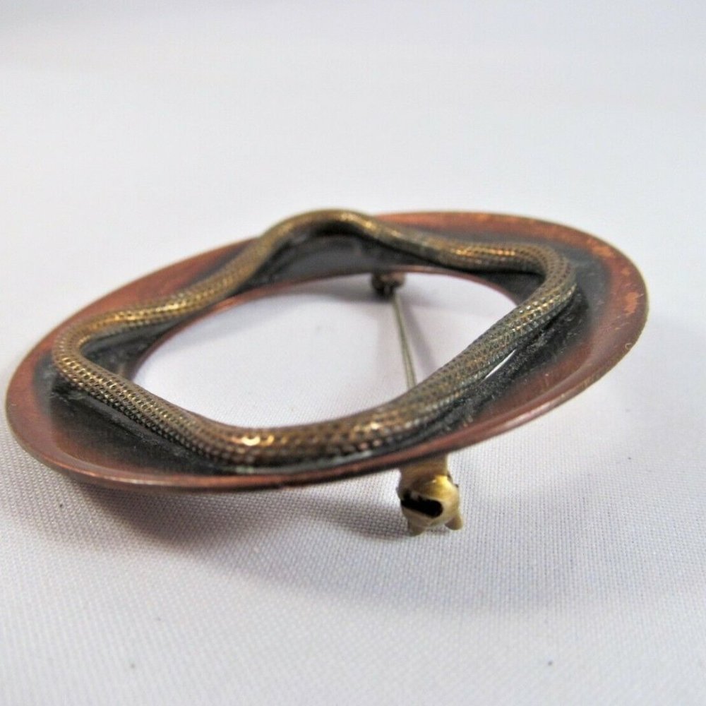 Vintage 1960 Copper Brooch Dimensional Round Modernist Abstract Pin - Picture 3 of 10